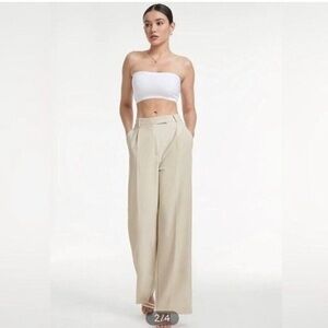 Commense High Waisted Relaxed Fit Wide Leg Dress Pants Beige Medium Trouser NWT